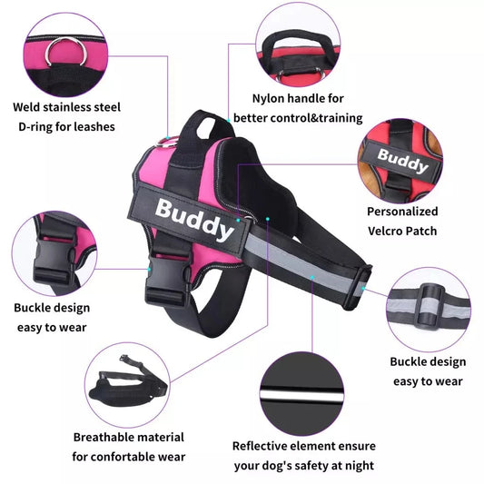 Personalized Dog Harness, NO PULL, Reflective, Breathable, Outdoor Walk Training Accessories