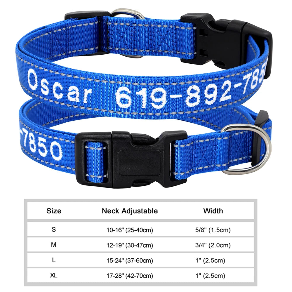 Adjustable Nylon Embroidered Dog Collar, Custom ID Name Accessories Pet Collars For Small, Medium, Large Dogs \