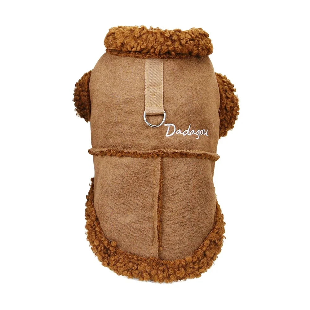 British Style Dog Jacket, Lamb Fleece Winter Dog Clothes for Small Dogs