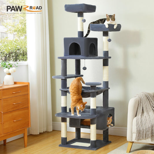 Large Cat Tree and Tower for Indoor Cats With Sisal-Covered Scratching Posts, Spacious Hammock, Padded Perches and Condos Cat Toys