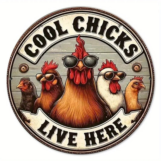 Cool Chickens Live Here Vintage Wooden Sign - 8x8 Inch Rustic Farmhouse Decor