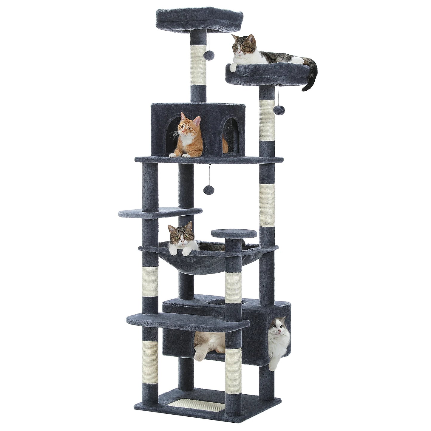 Large Cat Tree and Tower for Indoor Cats With Sisal-Covered Scratching Posts, Spacious Hammock, Padded Perches and Condos Cat Toys