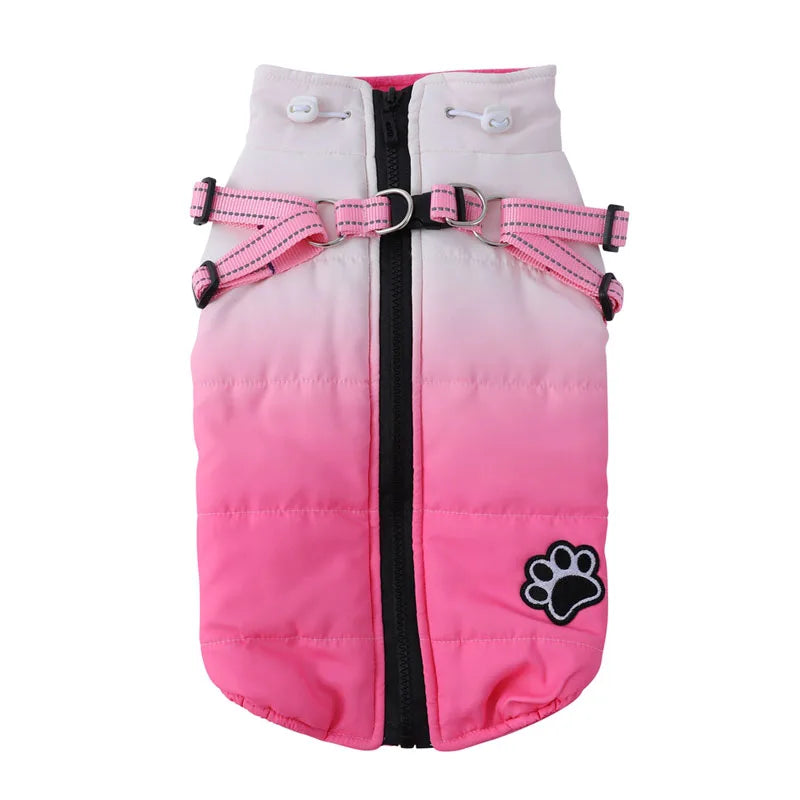 Pet Dog Winter Warm Jacket with Harness, Zipper for Cold Weather