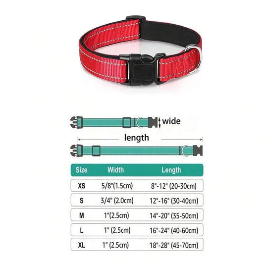 Reflective Dog Collar Soft Padded Breathable Safety Stripes Adjustable Cute Puppy Pet Necklace for Small Medium Large Dog
