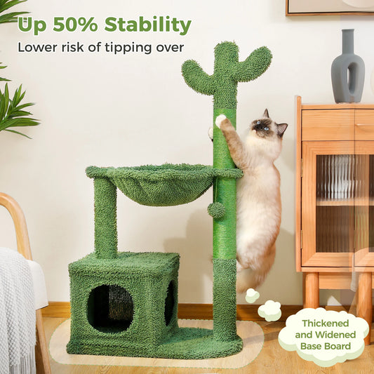 Cactus Cat Tree with Large Condo, Hammock, Dangling Ball, Small Cat Tower, Cat Scratching Post for Indoor, Cat Toys