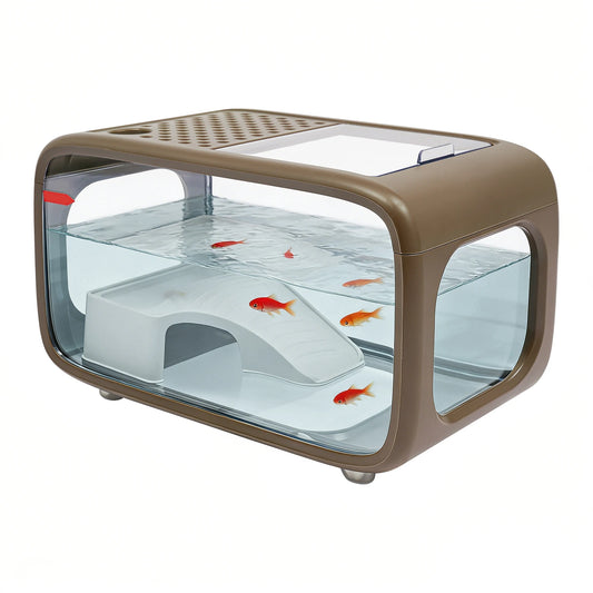 Aquarium Fish Tank|, 3.17 Gallon with Climbing Rack|Brown/White
