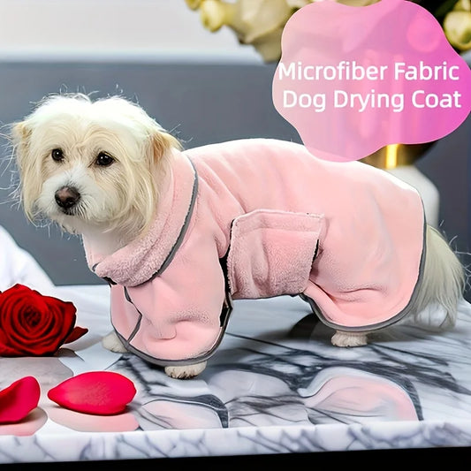 1pc Quick-Dry Microfiber Dog Bathrobe Towel with Adjustable Straps for Small to Medium Breeds, Polyester Fiber Pet Shower