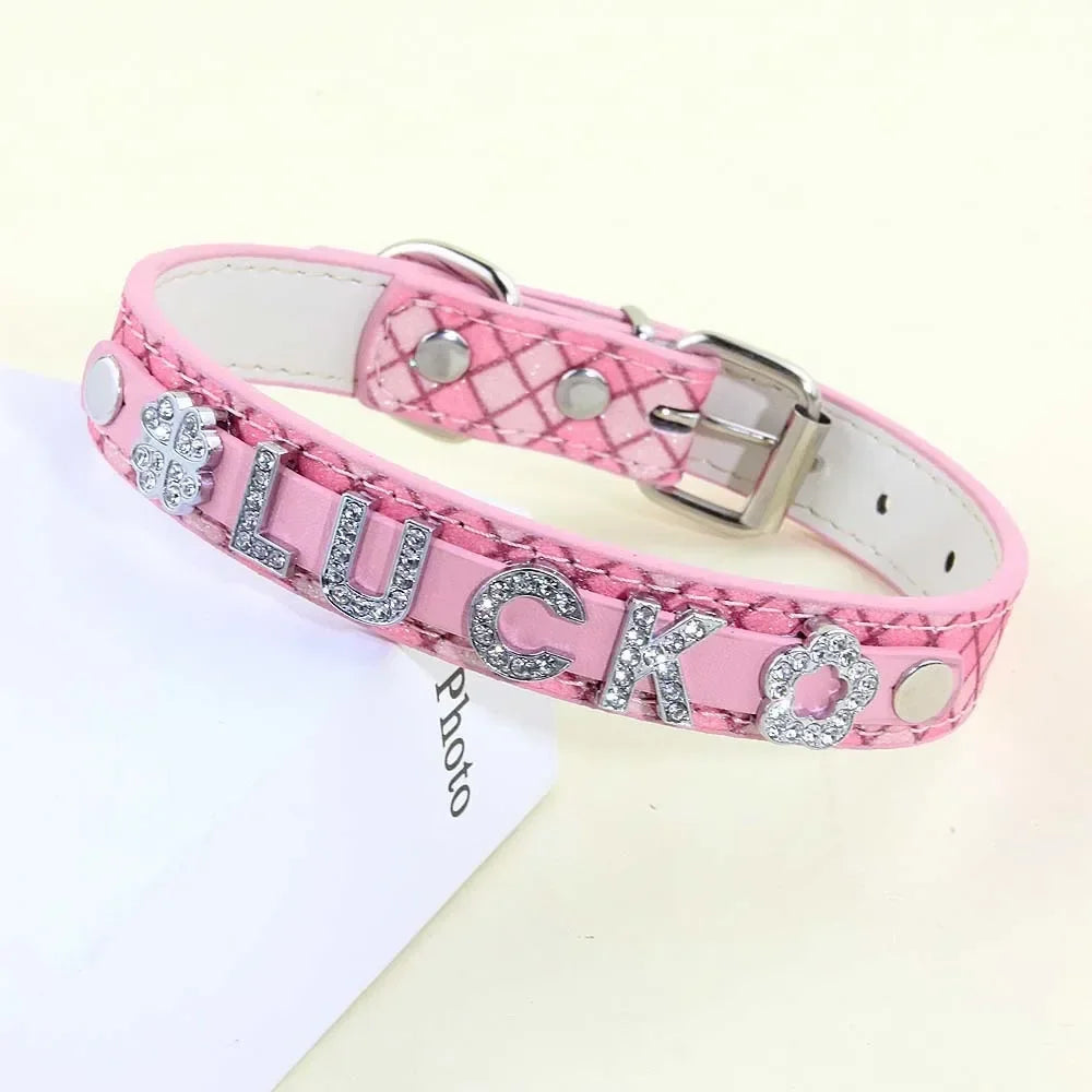 Bling Rhinestone Puppy Dog Collars, Personalized Small Dogs, Chihuahua Collar Custom, Cat Necklace, Free Name Charms