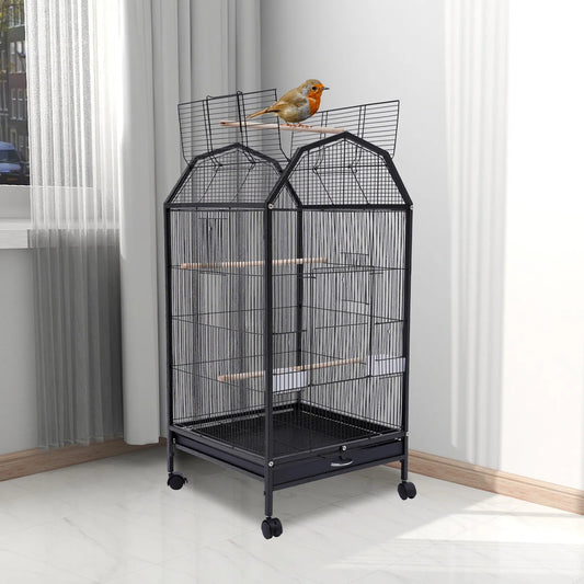 40-Inch Bird Cage with Open-Top and Rolling Stand,