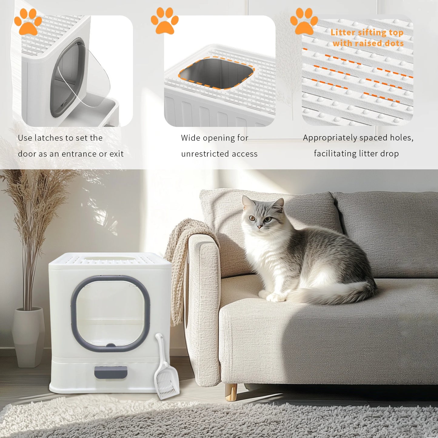 Cat Litter Box with Lid, Enclosed Cat Potty, Top Entry Anti-Splashing, Easy to Clean with Cat Litter Scoop