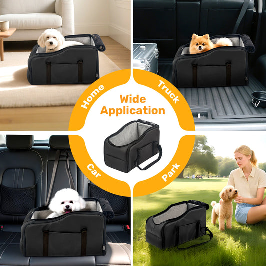 Removable and Washable Car Comfortable Pet Seat for Small Dogs and Cats - Portable Center Console Travel Bed