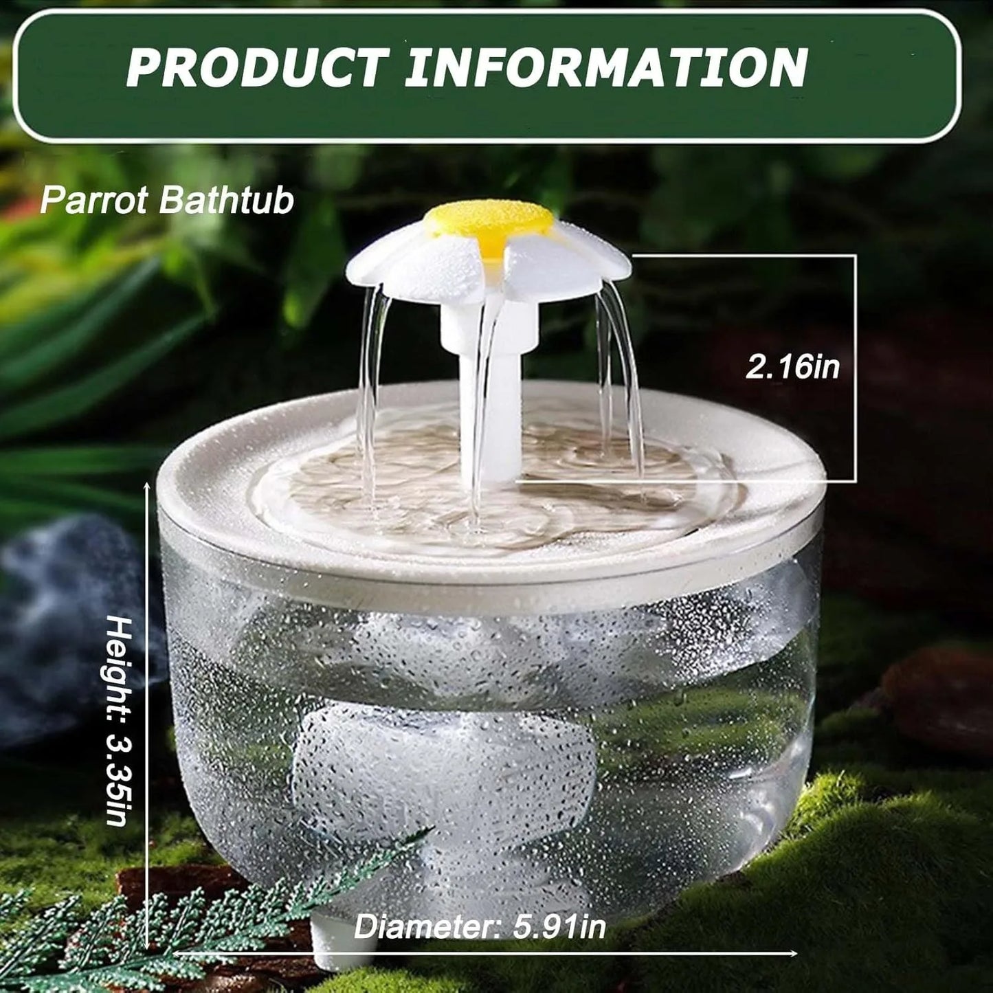 Indoor Bird Bath Fountain, Automatic Shower Tub with Filter Pump, Easy Clean for Small, Medium Parrot Pets