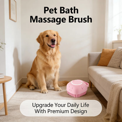 Pet Massage Brush Shampoo Dispenser, Soft Silicone Brush, Rubber Bristle for Dogs and Cats, Shower Grooming Tool