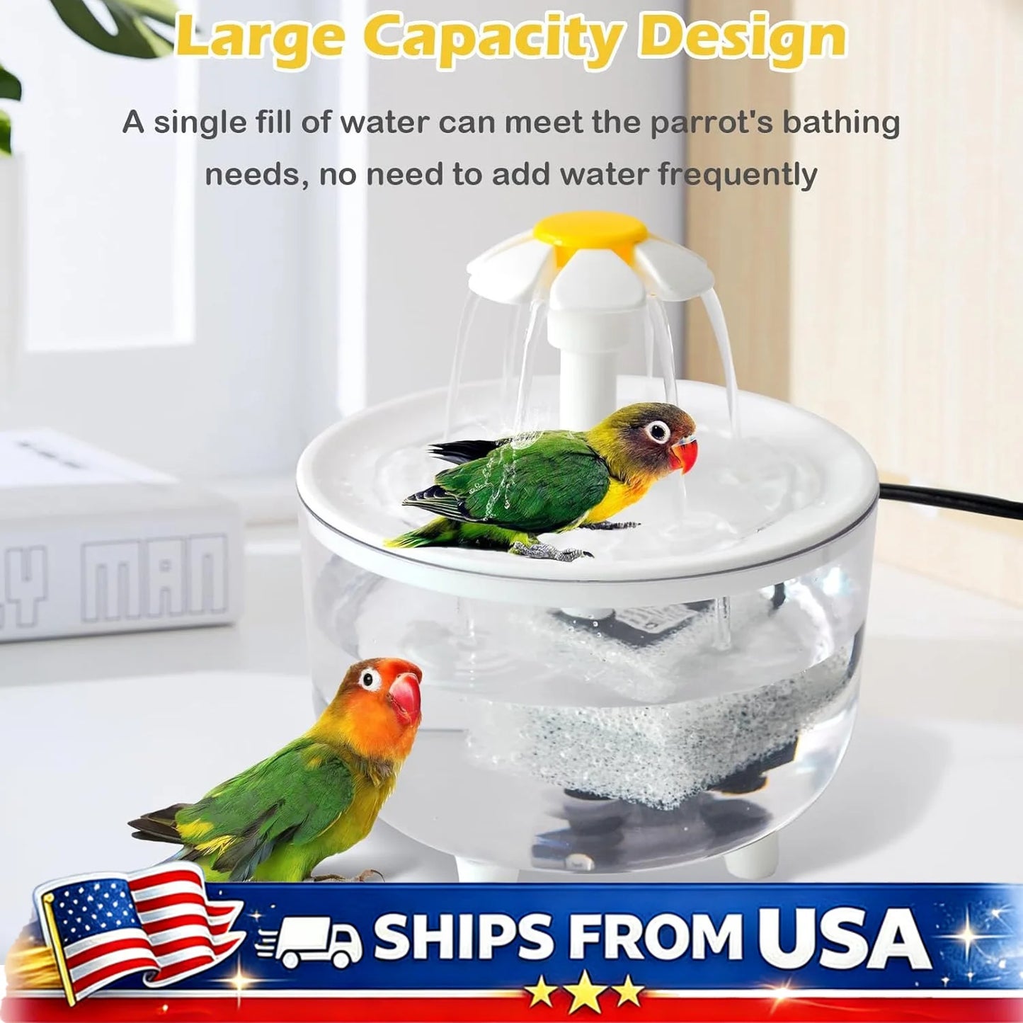 Indoor Bird Bath Fountain, Automatic Shower Tub with Filter Pump, Easy Clean for Small, Medium Parrot Pets