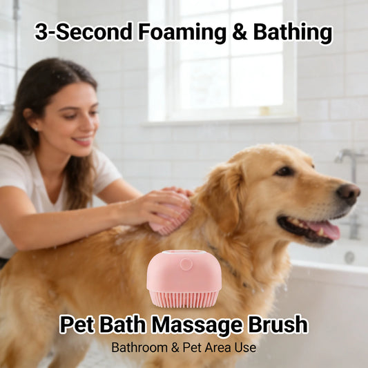 Pet Massage Brush Shampoo Dispenser, Soft Silicone Brush, Rubber Bristle for Dogs and Cats, Shower Grooming Tool