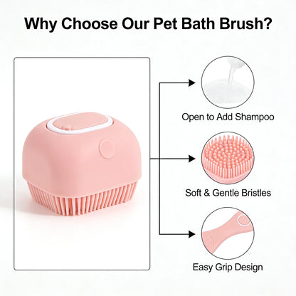 Pet Massage Brush Shampoo Dispenser, Soft Silicone Brush, Rubber Bristle for Dogs and Cats, Shower Grooming Tool