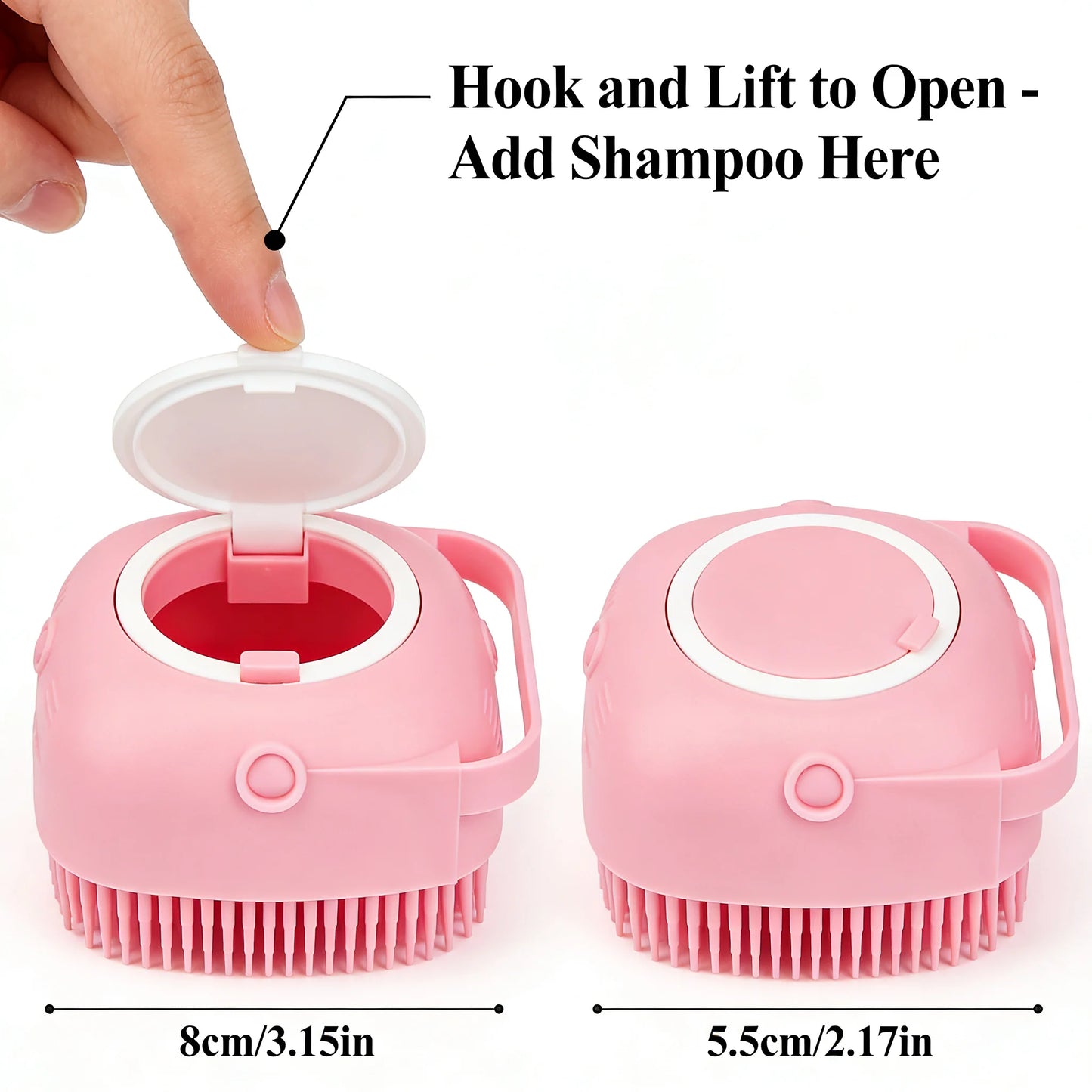 Pet Massage Brush Shampoo Dispenser, Soft Silicone Brush, Rubber Bristle for Dogs and Cats, Shower Grooming Tool