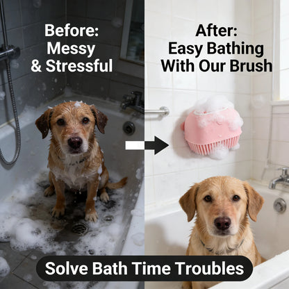 Pet Massage Brush Shampoo Dispenser, Soft Silicone Brush, Rubber Bristle for Dogs and Cats, Shower Grooming Tool