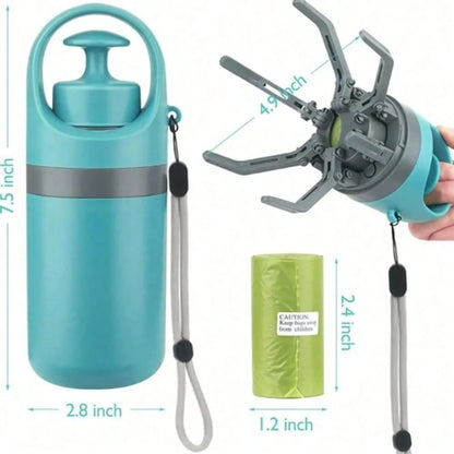 Portable Dog Pooper Scooper, No Touch Claw Pickup Tool with Waste Bag Holder, Easy One-Hand
