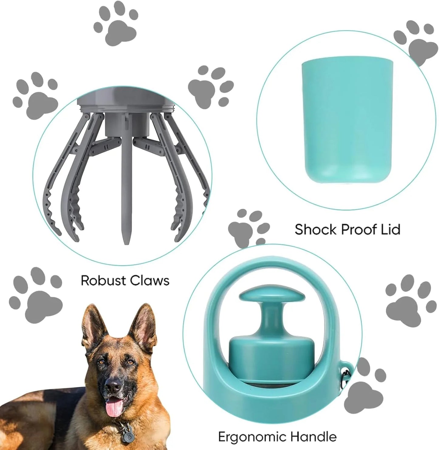 Portable Dog Pooper Scooper, No Touch Claw Pickup Tool with Waste Bag Holder, Easy One-Hand
