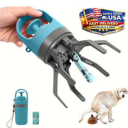 Portable Dog Pooper Scooper, No Touch Claw Pickup Tool with Waste Bag Holder, Easy One-Hand