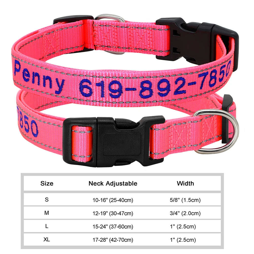 Adjustable Nylon Embroidered Dog Collar, Custom ID Name Accessories Pet Collars For Small, Medium, Large Dogs \