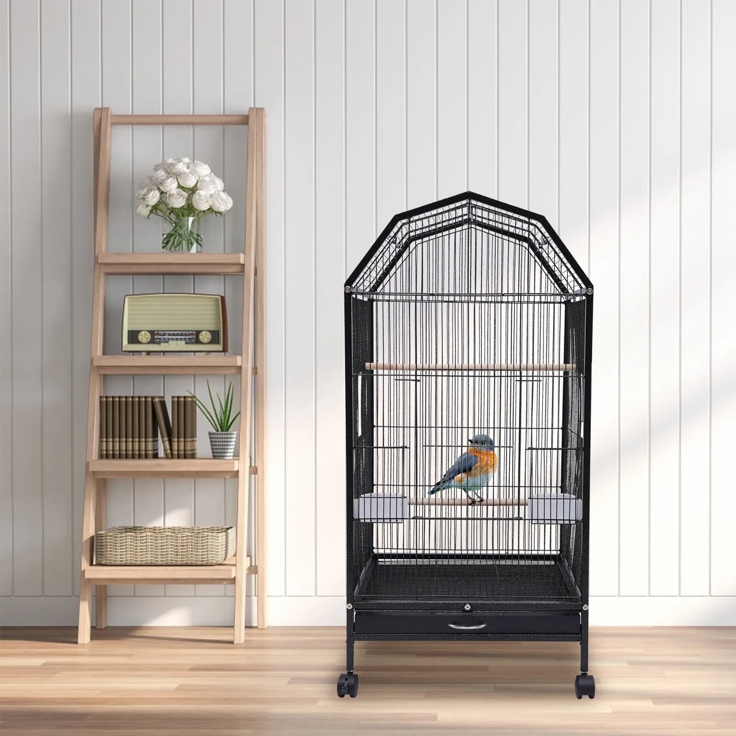 40-Inch Bird Cage with Open-Top and Rolling Stand,