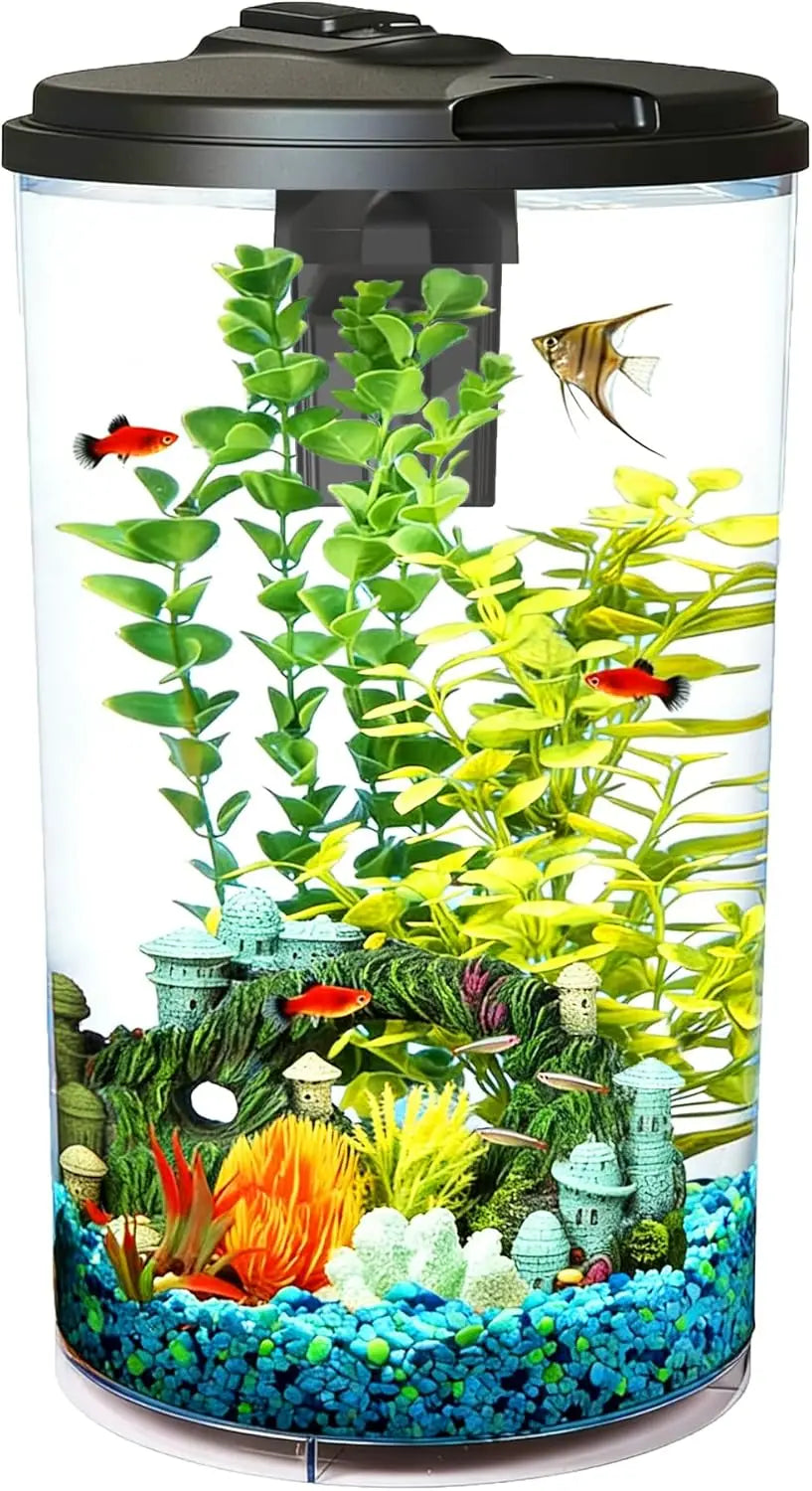 6-Gallon 360-Degree Aquarium Kit with LED Lights and Power Filter for Tropical Fish