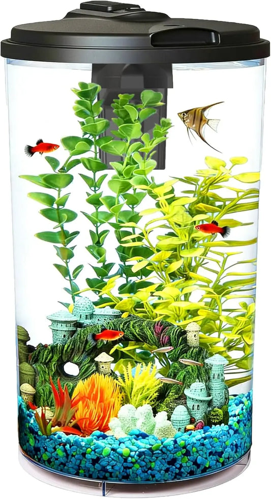 6-Gallon 360-Degree Aquarium Kit with LED Lights and Power Filter for Tropical Fish