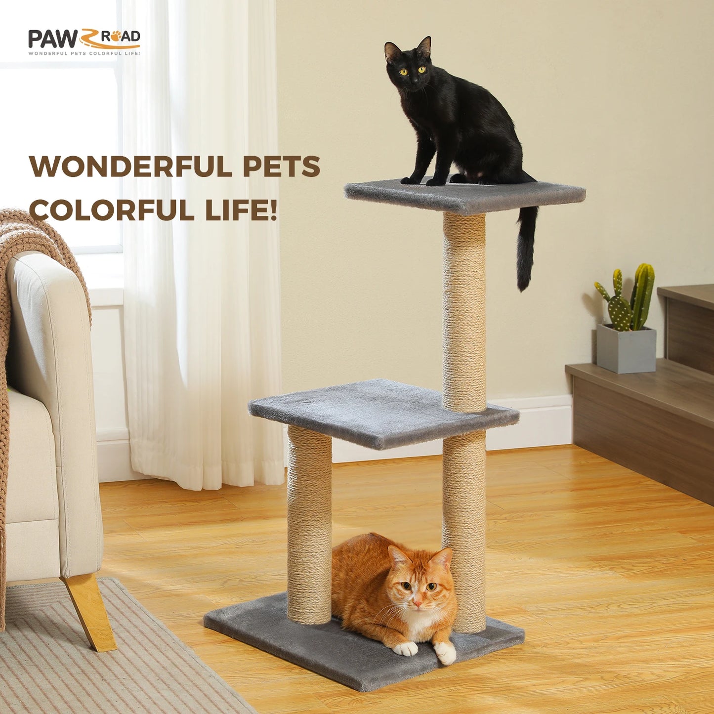 Cat tree and Tower for Indoor with Scratching Posts, Big Hammock, and Removable Top Perch.