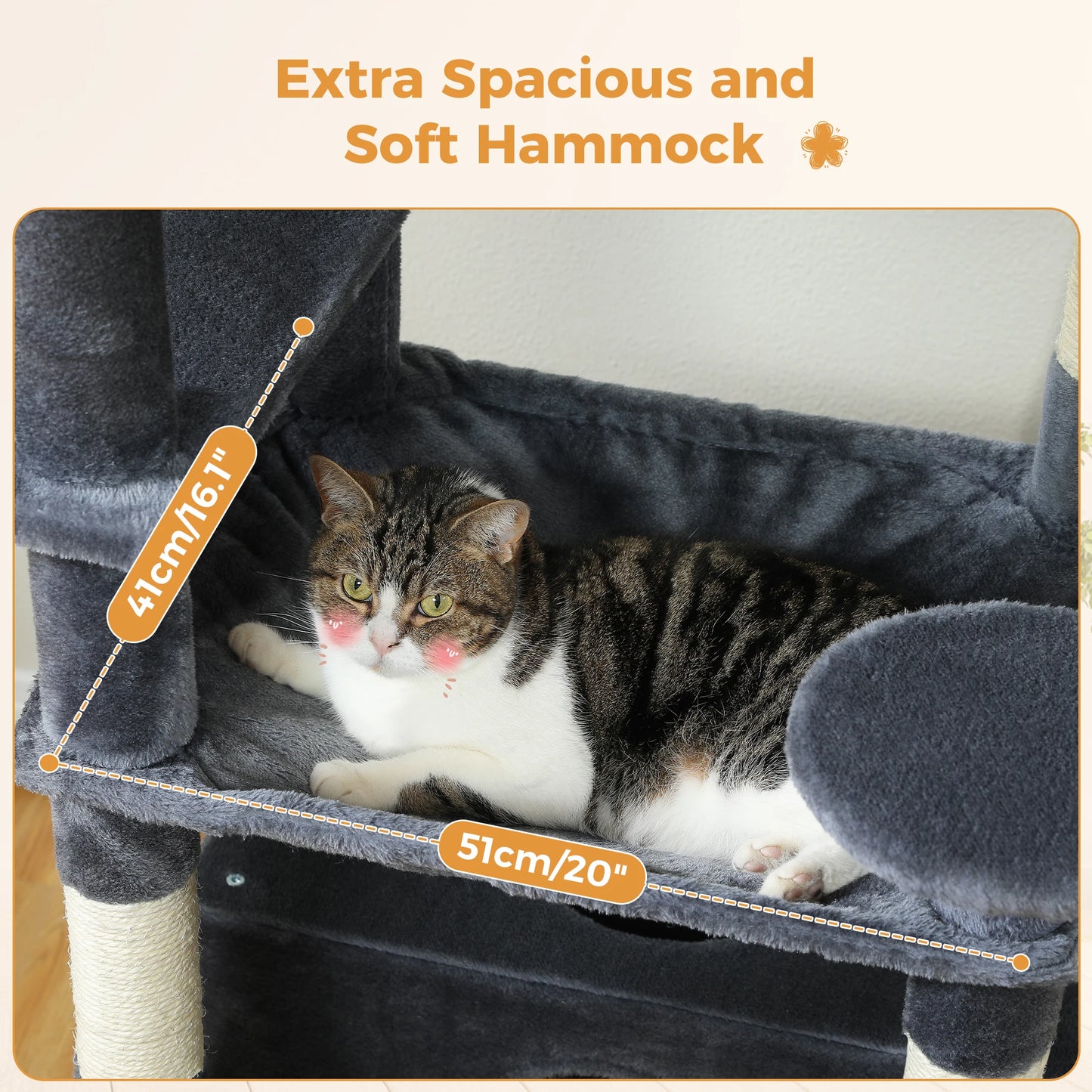 Large Cat Tree and Tower for Indoor Cats With Sisal-Covered Scratching Posts, Spacious Hammock, Padded Perches and Condos Cat Toys