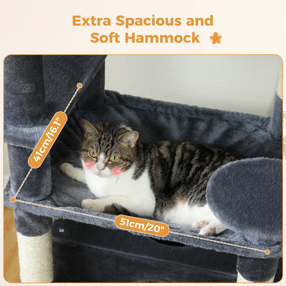 Large Cat Tree and Tower for Indoor Cats With Sisal-Covered Scratching Posts, Spacious Hammock, Padded Perches and Condos Cat Toys