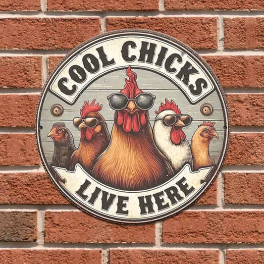 Cool Chickens Live Here Vintage Wooden Sign - 8x8 Inch Rustic Farmhouse Decor