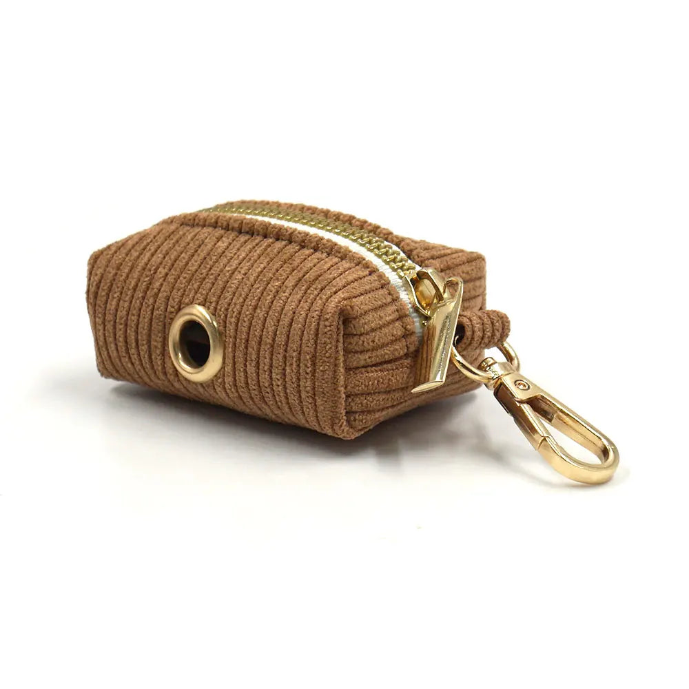 Brown Corduroy Dog Harness and Leash Set Luxury Designer Personalized Collar for Small Large Dogs Walking Lead Set with Poop Bag