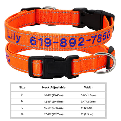 Adjustable Nylon Embroidered Dog Collar, Custom ID Name Accessories Pet Collars For Small, Medium, Large Dogs \