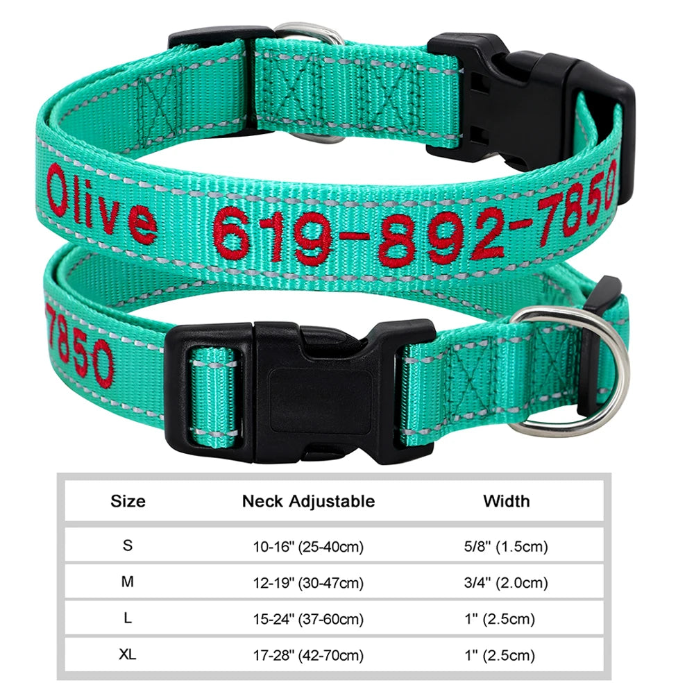 Adjustable Nylon Embroidered Dog Collar, Custom ID Name Accessories Pet Collars For Small, Medium, Large Dogs \