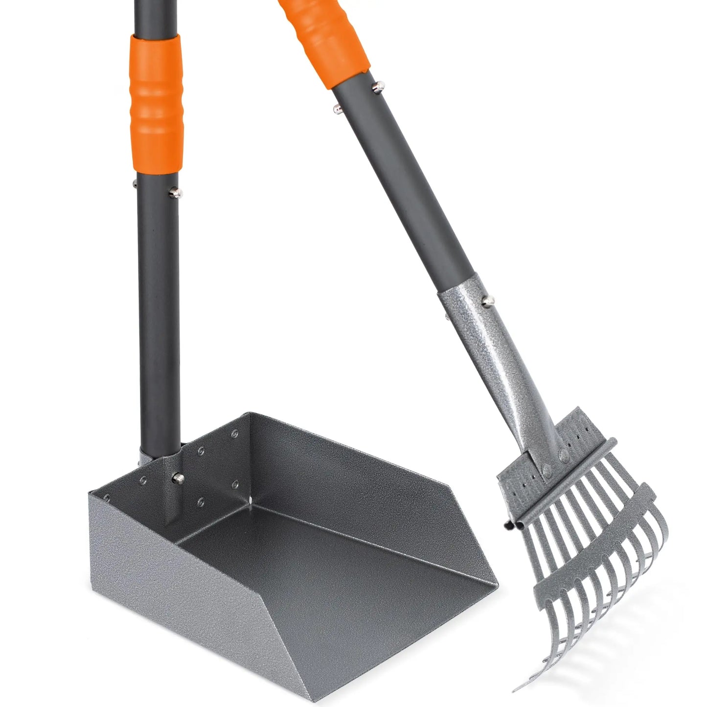 Dog Pooper Scooper, Dog Poop Tray and Rake Set,  with Long Adjustable Sectional Stainless Handles