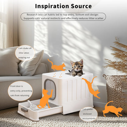 Cat Litter Box with Lid, Enclosed Cat Potty, Top Entry Anti-Splashing,  Easy to Clean with Cat Litter Scoop