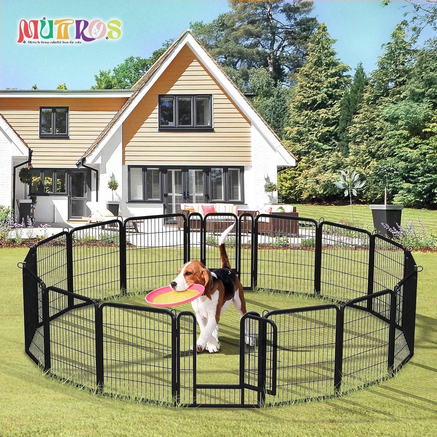 Dog Playpen with Door, Outdoor/Indoor Foldable Metal Pet Fence, Heavy Duty Puppy Exercise Pen for Yard, RV Camping,