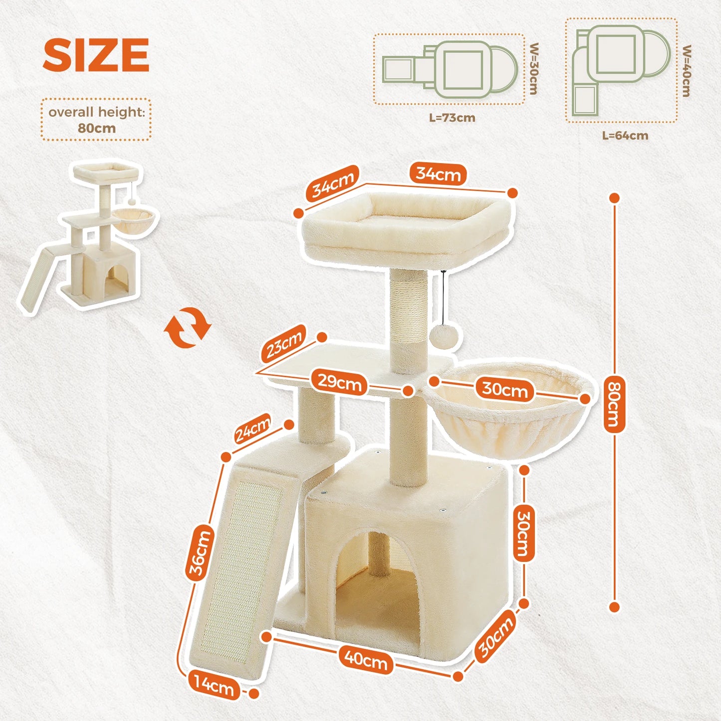Cat tree and Tower for Indoor with Scratching Posts, Big Hammock, and Removable Top Perch.