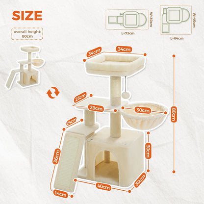 Cat tree and Tower for Indoor with Scratching Posts, Big Hammock, and Removable Top Perch.