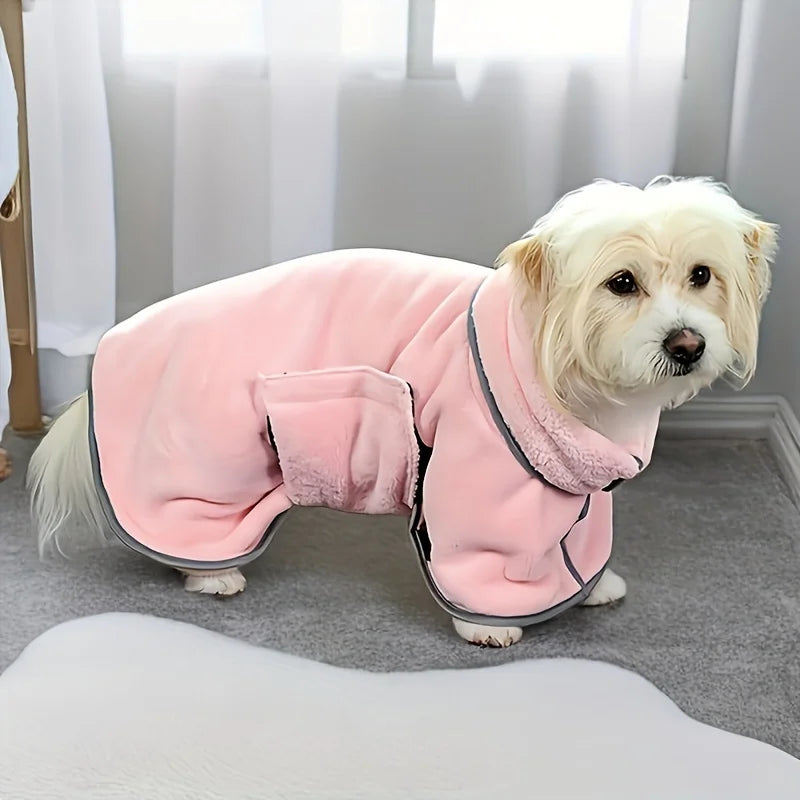 1pc Quick-Dry Microfiber Dog Bathrobe Towel with Adjustable Straps for Small to Medium Breeds, Polyester Fiber Pet Shower