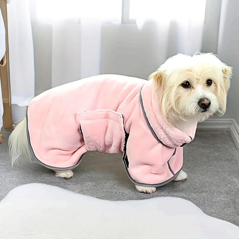 1pc Quick-Dry Microfiber Dog Bathrobe Towel with Adjustable Straps for Small to Medium Breeds, Polyester Fiber Pet Shower