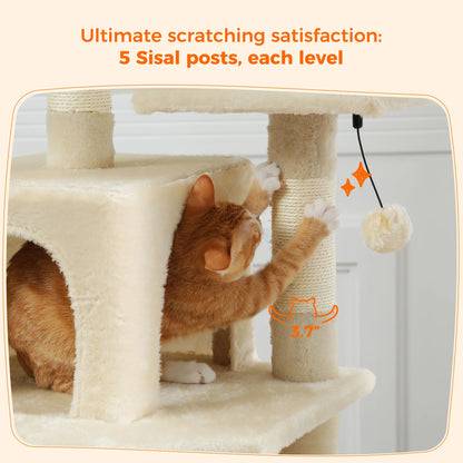 Large Cat Tree and Tower for Indoor Cats With Sisal-Covered Scratching Posts, Spacious Hammock, Padded Perches and Condos Cat Toys