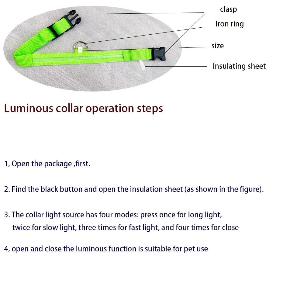 Nylon LED Night Safety Flashing Dog Leash, Glow in The Dark Luminous Fluorescent Pet Collar for Dogs
