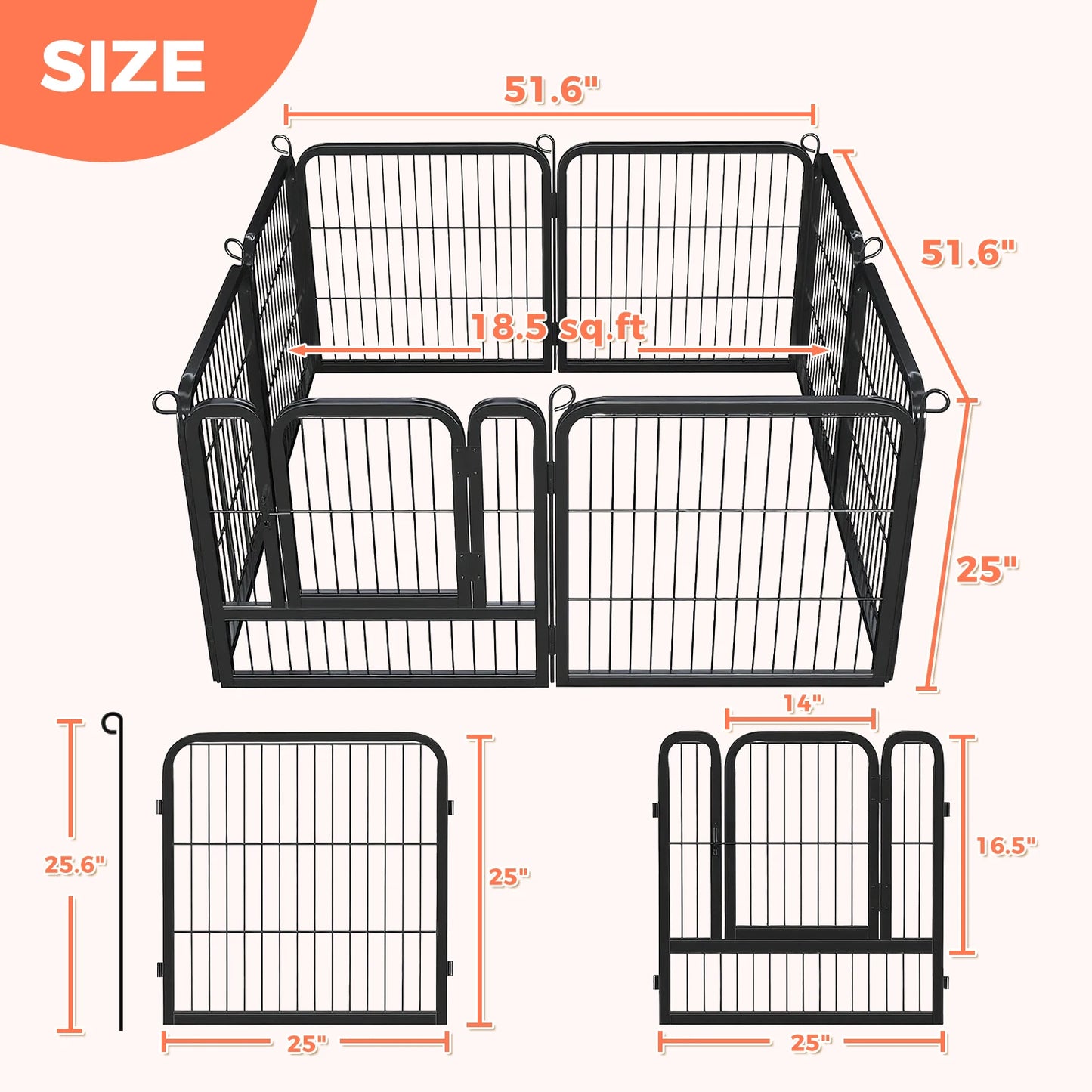 Dog Playpen with Door, Outdoor/Indoor Foldable Metal Pet Fence, Heavy Duty Puppy Exercise Pen for Yard, RV Camping,