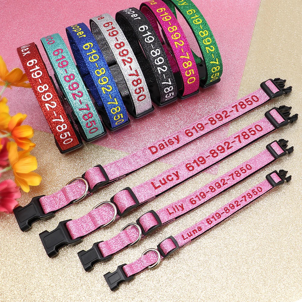 Adjustable Nylon Embroidered Dog Collar, Custom ID Name Accessories Pet Collars For Small, Medium, Large Dogs \