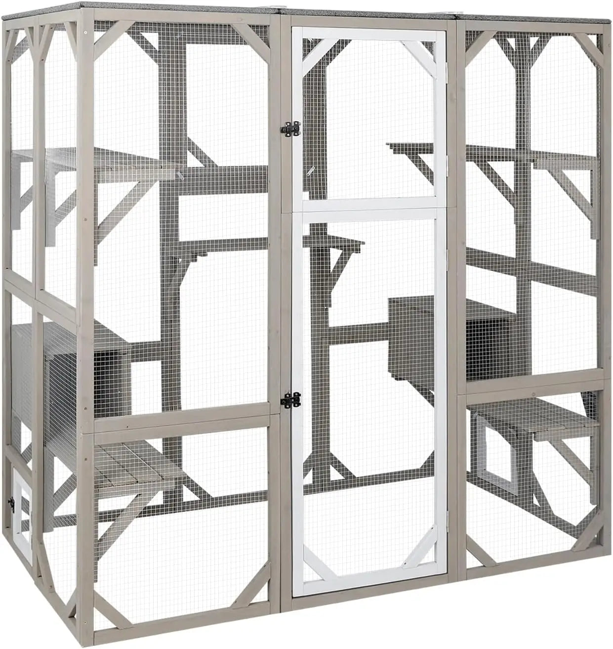 Outdoor Cat Enclosure, Large Wooden Cat House with 5 Platforms for Multiple Cats