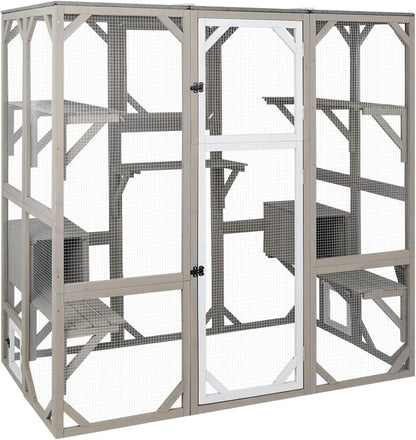 Outdoor Cat Enclosure, Large Wooden Cat House with 5 Platforms for Multiple Cats