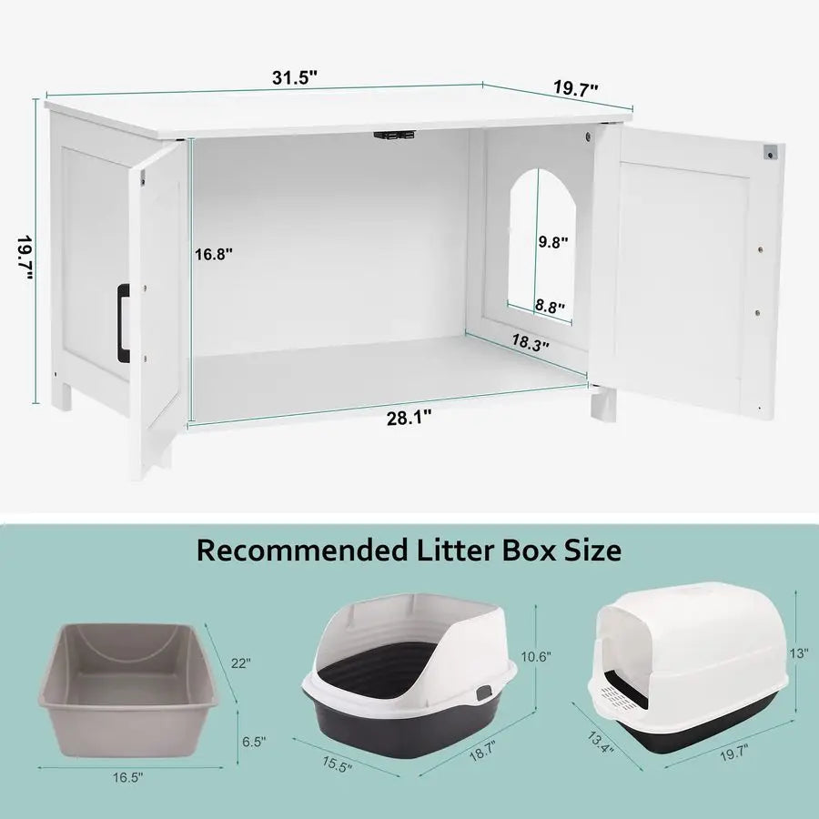Cat Litter Box Enclosure, Wooden Washroom, Furniture with Barn Door